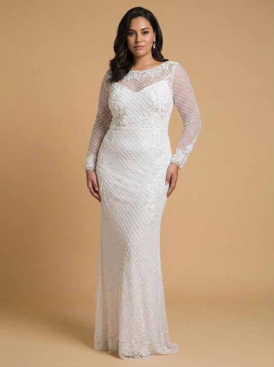 High Neck, Long Sleeve Beaded Wedding Gown - Lara 51004